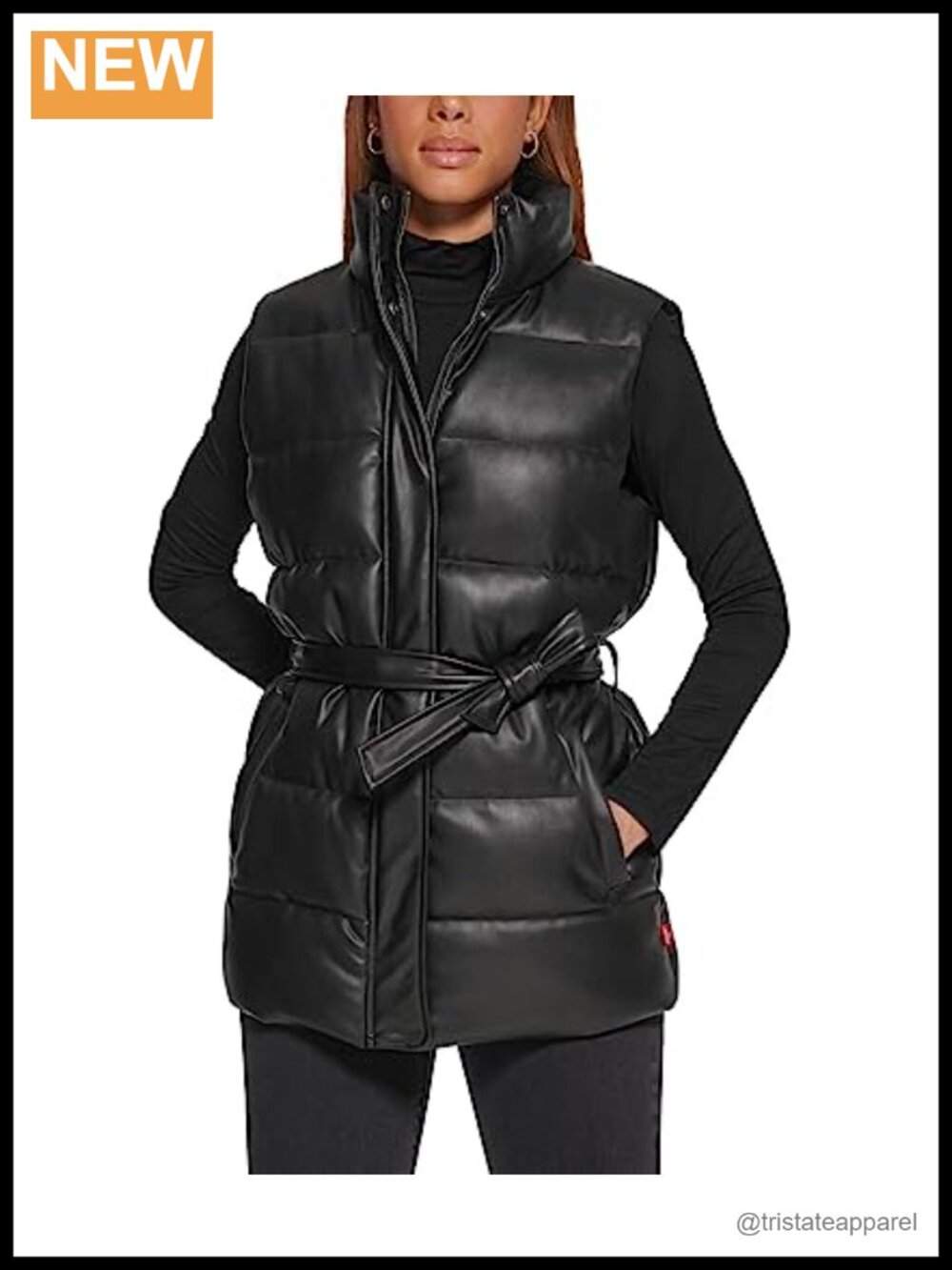 Vegan Leather Quilted Puffer Vest Sleeveless Water Resistant